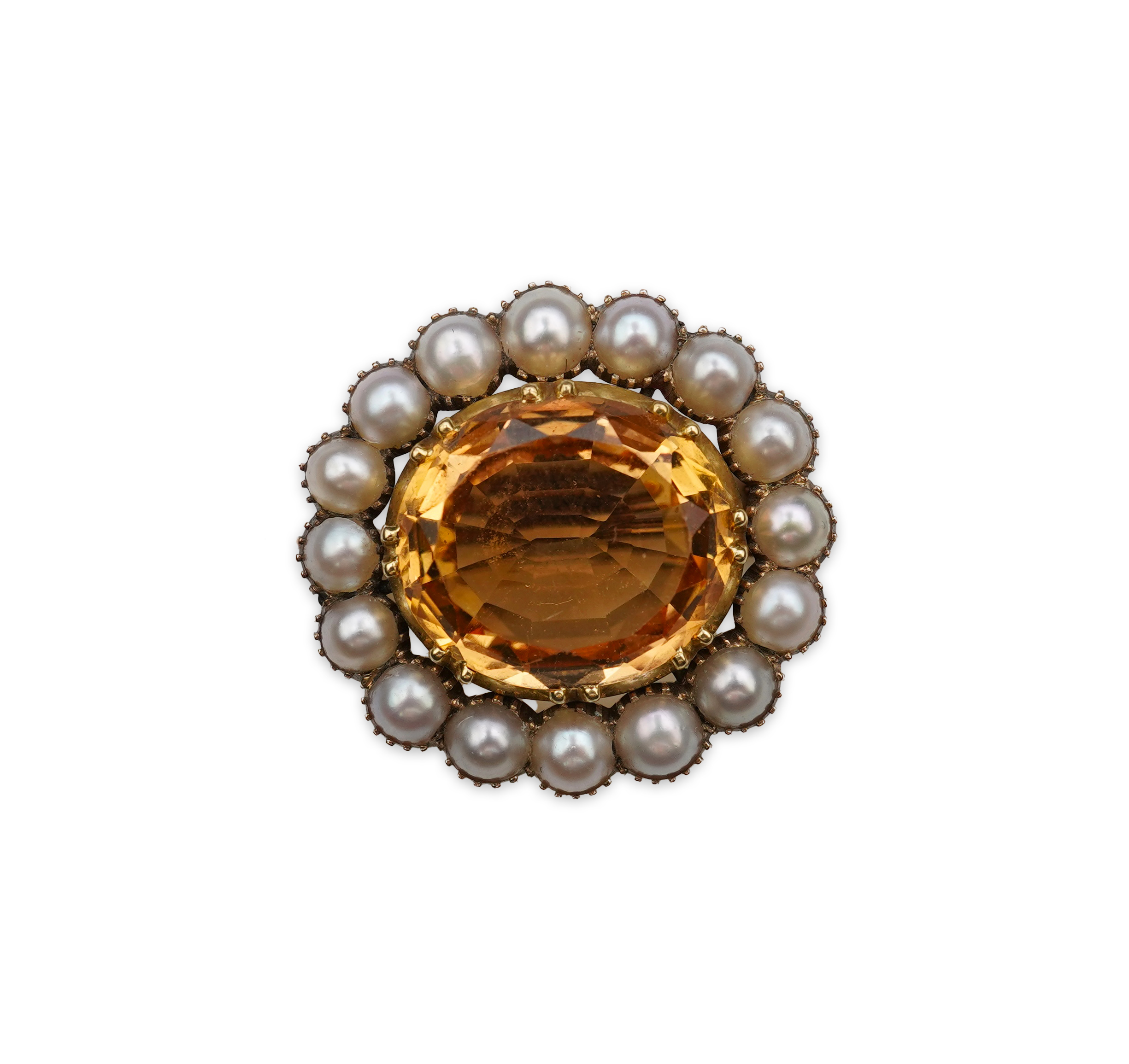 A Victorian topaz and pearl brooch, late 19th century